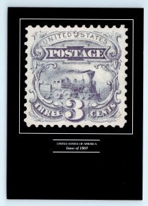 1869 Three Cent Postage Stamp Locomotive Train Postcard