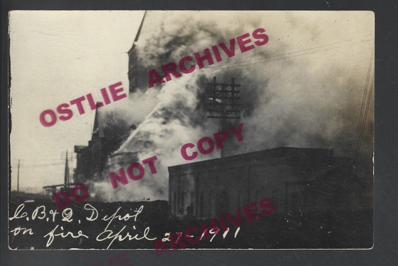 Galesburg ILLINOIS RPPC 1911 DEPOT FIRE Train Station CB&Q RR Railroad FLAMES IL