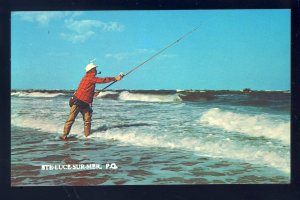 Ste-Luce-Sur-Mer, Quebec, Canada Postcard, View Of Fisherman Fishing In Surf