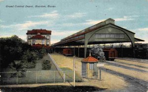 Grand Central Railroad Train Depot Houston Texas 1910c postcard