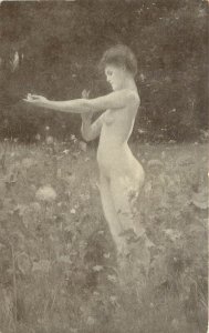 PPIE Fine Arts Postcard Blue Butterfly by JL Stewart, Nude in a Meadow, Unposted