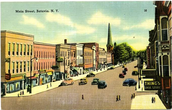 Main Street featuring Thing's Shoe Store - Batavia, New York Linen