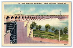 1954 East View Of Wilson Dam Muscle Shoals Florence Alabama AL Trees Postcard