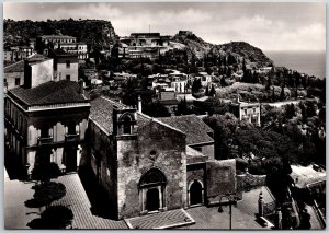 Taormina Panorama Italy Buildings Houses Mountain Real Photo RPPC Postcard