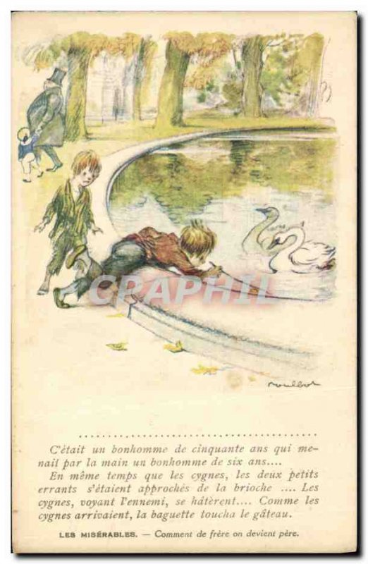 Old Postcard Fantasy Illustrator Poulbot Victor Hugo Les Miserables Swan Swan