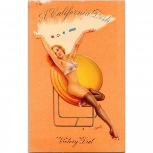 VICTORY DIET - A California Dish - Vintage Pin-up Linen Postcard - Pretty Girl