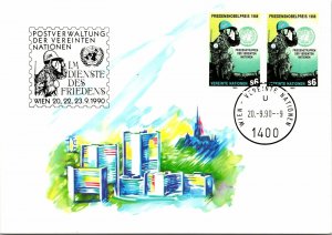 CONTINENTAL SIZE POSTCARD UNITED NATIONS VIENNA STAMP EXPO 1990 DUAL FRANKING