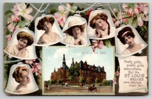 St Louis Belles Most Fair Pretty Girls With City Hall Inset Tuck Postcard B46