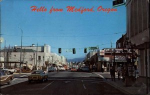 Medford Oregon OR Street Scene Classic 1960s Cars Vintage Postcard