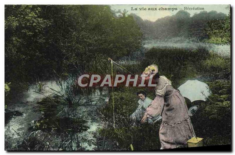 Postcard Modern Life Aux Champs Recreation Woman Fishing Folklore