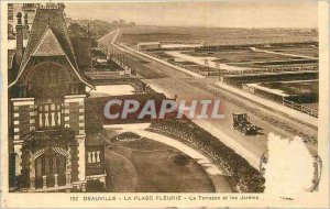 Old Postcard Deauville Beach La Terrasse Fleurie and Gardens Automotive