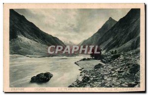 Old Postcard Dauphine Oisans map of the lake and the Needle Euchatra