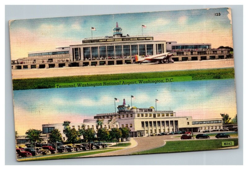 Vintage 1940's Postcard -  Washington National Airport Old Plane Washington DC