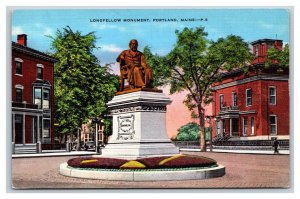 Longfellow Monument Portland Maine ME UNP Linen Postcard Y3