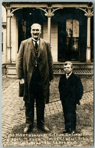 SEVILLE OH LARGEST & SMALLEST MEN 1908 ANTIQUE REAL PHOTO POSTCARD RPPC