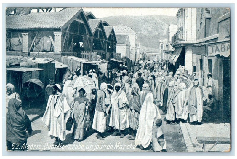 c1950's Algeria Arab Quarter Crowd One Day Walk Vintage Posted Postcard