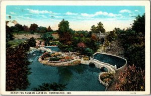 Aerial View Sunken Gardens, Huntington IN c1930 Vintage Postcard B69