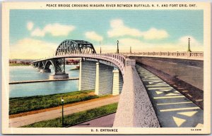 Peace Bridge Crossing Niagarra River Btw. Buffalo New York & Fort Erie Postcard
