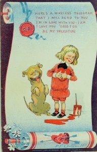 1904 Outcault Valentine Postcard Buster Brown & Dog Tige Poem Raphael Tuck F31