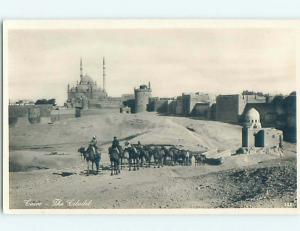 old rppc LINE OF CAMELS AT THE CITADEL Cairo Egypt HM2244