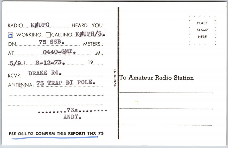 SH-W5-109 SWL QSL Card, Arkansas Shortwave Listening Ham Radio, Vintage Postcard