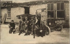 Mayfield ME Men Hunting Dead Deer Guns Old Car Real Photo Postcard c1910