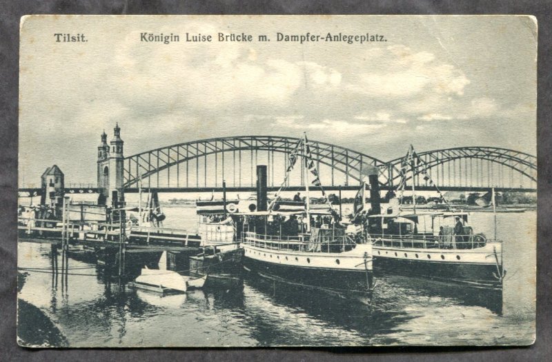 dc1101 - TILSIT Ost Prussen 1910s Steamers. Bridge. Postcard