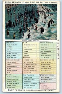 c1920 Budd Lake New Jersey Postcard Find Me Crowd Persons Correspondence Card
