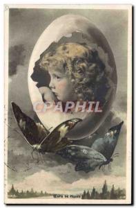 Old Postcard Fancy Butterfly Child Easter Eggs