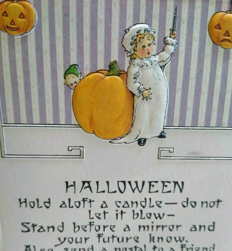 Vintage Halloween Postcard Nash Elf And Child Embossed Unused Series 30 Original