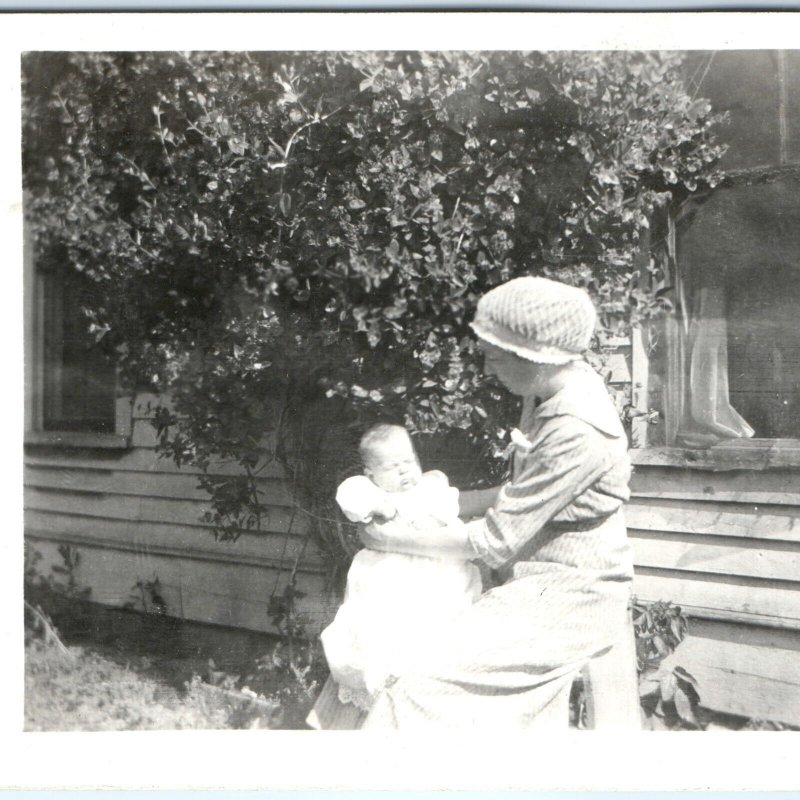 c1920s Cute Young Lady w/ Baby RPPC Mother House Vine Real Photo Postcard A94