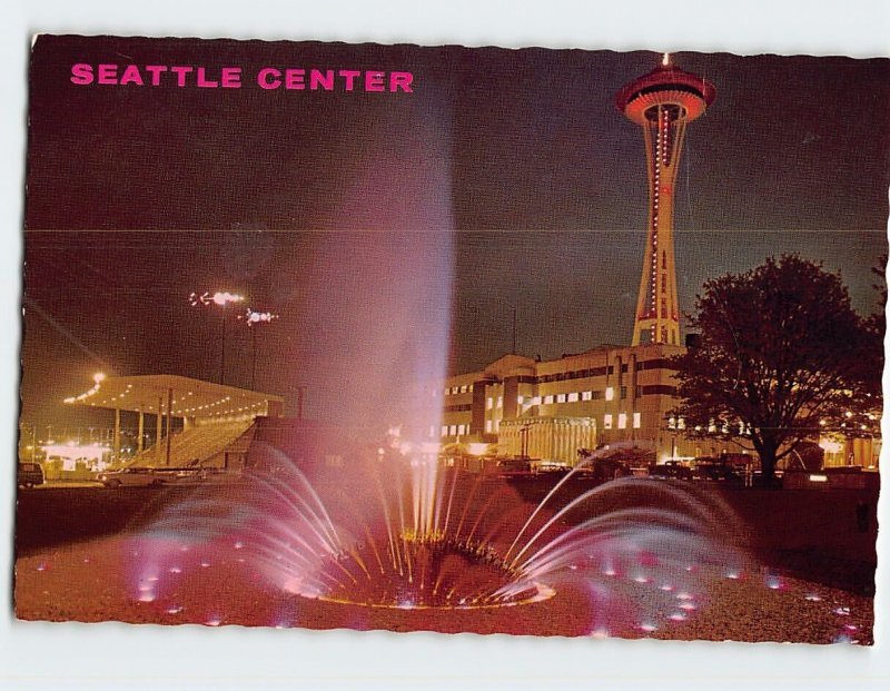 Postcard International Fountain At Night, Seattle Center, Seattle, Washington