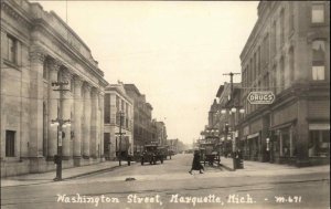 Marquette Michigan MI Washington St. c1910 Crisp Real Photo Postcard