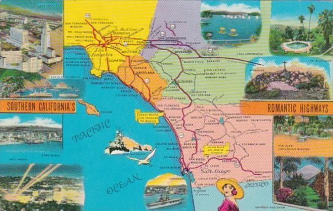 Map Of Southern California's Romantic Highways 1960