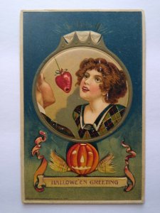 Original Halloween Postcard John Winsch Women Apple Heart Sycamore Kansas 1914 