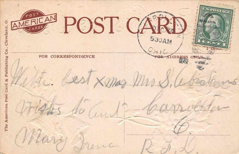 E86/ Carrollton Ohio Postcard Carroll Xmas 1920 Harbaugh Farm Bridge Fancy