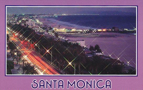 California Santa Monica Palm Tree Lined Ocean Avenue At Night