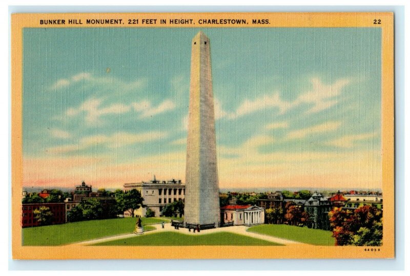 Bunker Hill Monument Charlestown Massachusetts Vintage Postcard 