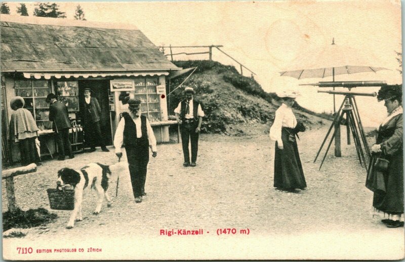 Vtg Tarjeta Postal 1910s Rigi Kanzell Pilatus Suiza Turismo Con Telescopios