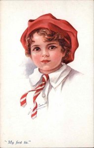 Joyce Averill Little Boy in Red Hat First Tie c1910 Vintage Postcard