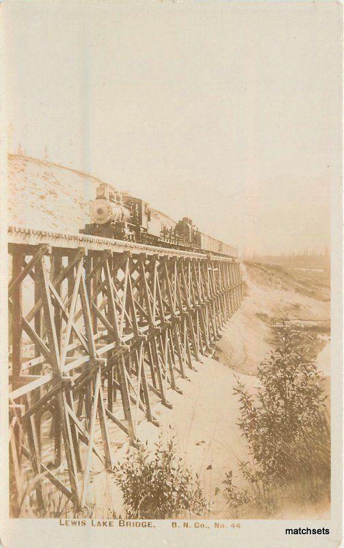 c1910 Lewis Lake Trestle Bridge Burlington Northern Railroad Washington RPPC 