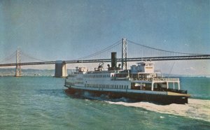 Vintage Postcard Ferry Boat and Bay Bridge San Francisco California CA