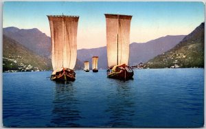 Sailboats Overlooking The Mountains and Buildings Postcard