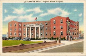 Postcard VA Virginia Beach Gay Manor Hotel Classic Cars Ocean Front 1940s H25