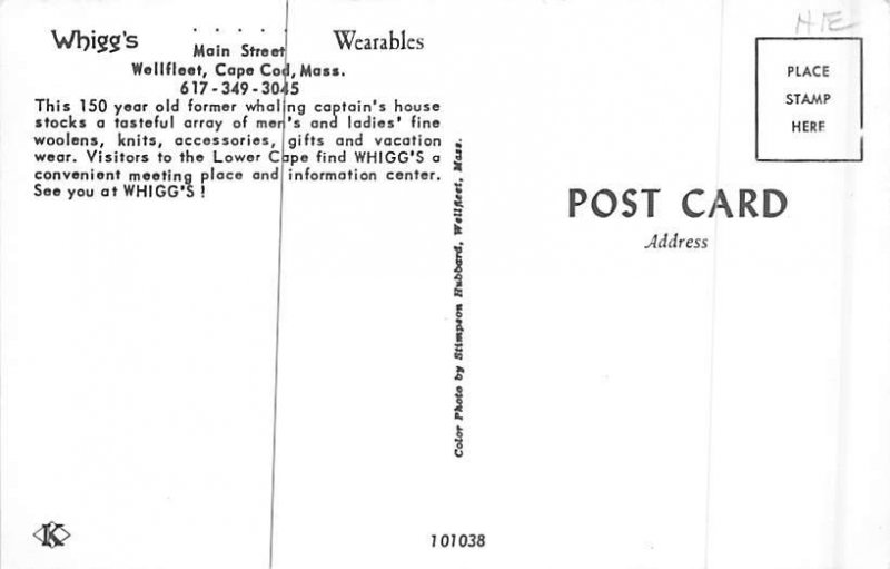 Whigg Wellfleet - Cape Cod, Massachusetts MA Postcard