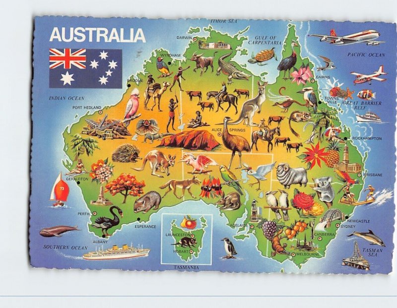 Postcard Map Of Australia 