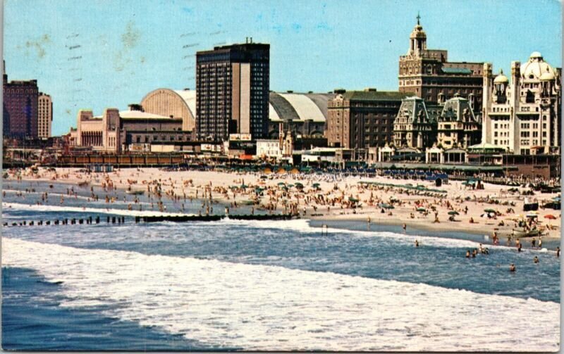 Atlantic City New Jersey NJ Ocean Beach Skyline Postcard PM Wallkill NY Cancel