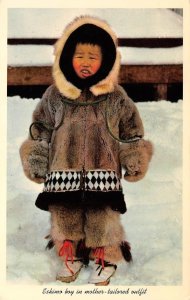 ESKIMO BOY Alaska Caribou Coat Native American Indian c1950s Vintage Postcard