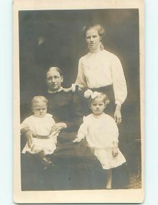 Pre-1918 rppc CUTE GIRL WITH BOW IN HAIR WITH BROTHER & ELDERS r5973