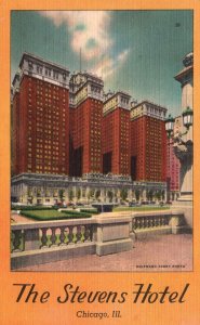 Vintage Postcard 1930s The Stevens Hotel Building Chicago Illinois ILL Structure